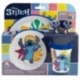 SET 5 PCS ANTIDESLIZANTE (PLATO, CUENCO, VASO Y CUBIERTOS) PREMIUM BICOLOR EN CAJA STITCH