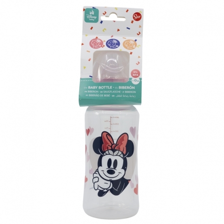 BABY 12 OZ WIDENECK BOTTLE SILICONE TEAT 3 POSITIONS MINNIE MOUSE HEART FULL