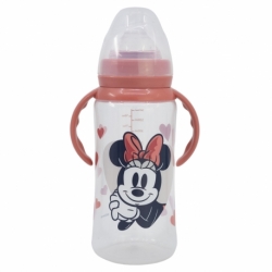 BABY 12 OZ WIDENECK BOTTLE SILICONE TEAT 3 POSITIONS WITH HANDLES MINNIE MOUSE HEART FULL