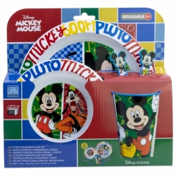 5 PCS MCIRO SET (PLATE, BOWL, TUMBLER, CUTLERY) MICKEY HAS FUN