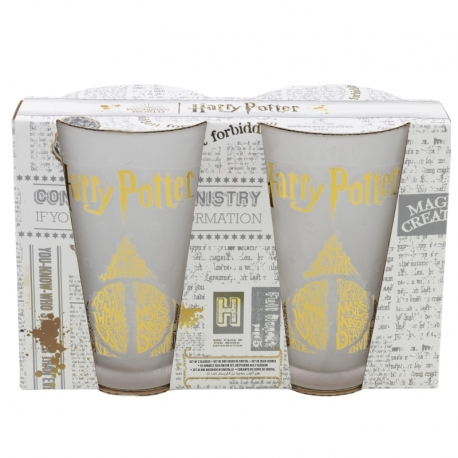 2 PCS GLASS CASUAL TUMBLER 490 ML SET HARRY POTTER GOLDEN MAGIC