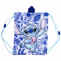 DRAWSTRING LUNCH BAG STITCH BLUE LEAVES