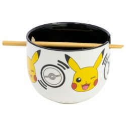 CERAMIC RAMEN BOWL WITH CHOPSTICKS IN GIFT BOX POKEMON BLACK LOGOS