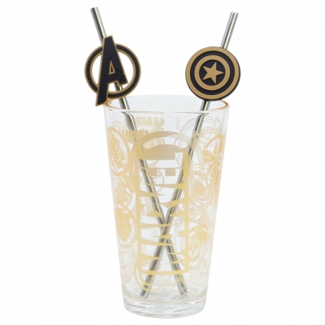 STOR SET VASO CON DOS PAJITAS 480 ML MARVEL GOLDEN TREASURE