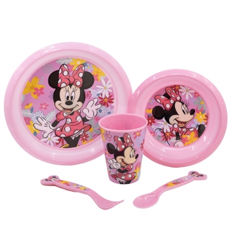 5 PCS EASY SET (PLATE, BOWL, 260 ML TUMBLER AND CUTLERY) IN BOX MINNIE MOUSE SPRING LOOK