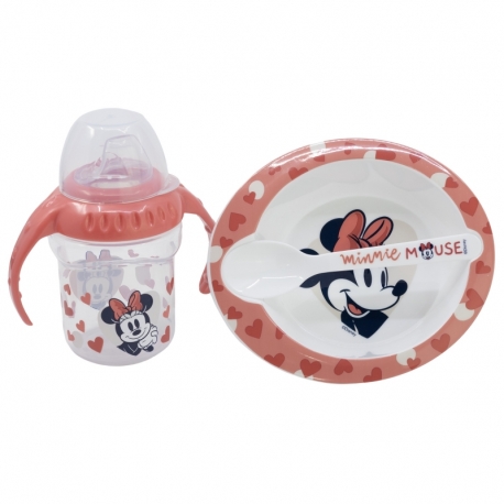 BABY 3 PCS SET IN GIFT BOX (TRAINING MUG, BOWL, SPOON) MINNIE MOUSE HEART FULL