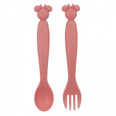 TODDLER 2 PCS CHARACTER SHAPED PP CUTLERY SET (SPOON AND FORK) MINNIE MOUSE HEART FULL