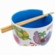 CERAMIC RAMEN BOWL WITH CHOPSTICKS IN GIFT BOX STITCH SUNNY LEAVES