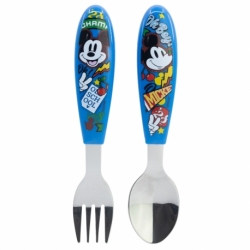 2 PCS ELLIPTICAL METALLIC CUTLERY (SPOON AND FORK) SET MICKEY TRUE CHAMPIONS