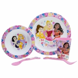 5 PCS MCIRO SET (PLATE, BOWL, TUMBLER, CUTLERY) PRINCESS BEYOU TIFUL