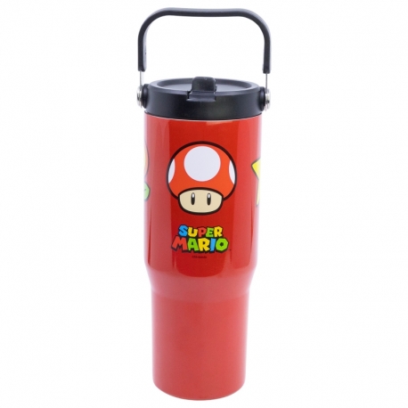 COOL INSULATED STAINLESS STEEL TUMBLER WITH HANDLE 860 ML SUPER MARIO