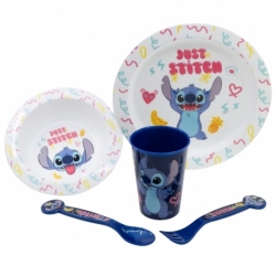 SET MICRO 5 PCS (PLATO, CUENCO, VASO Y CUBIERTOS) EN CAJA STITCH PALMS