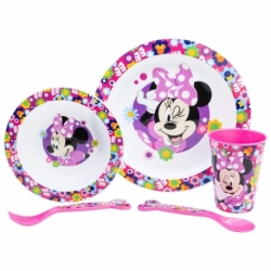 SET MICRO 5 PCS (PLATO, CUENCO, VASO Y CUBIERTOS) EN CAJA MINNIE BOLD FLORALS