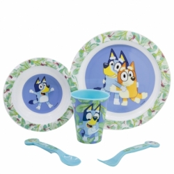 SET MICRO 5 PCS (PLATO, CUENCO, VASO Y CUBIERTOS) EN CAJA  BLUEY