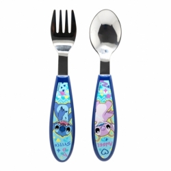 SET DE 2 CUBIERTOS METALICOS (CUCHARA Y TENEDOR) STITCH DRAWING
