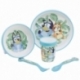 SET 5 PCS ANTIDESLIZANTE (PLATO, CUENCO, VASO Y CUBIERTOS) PREMIUM BICOLOR EN CAJA BLUEY