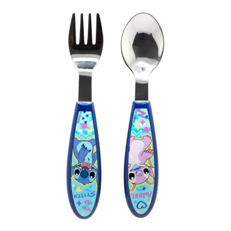 SET DE 2 CUBIERTOS METALICOS (CUCHARA Y TENEDOR) STITCH DRAWING