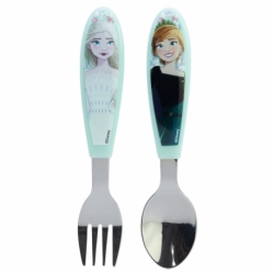 SET DE 2 CUBIERTOS METALICOS (CUCHARA Y TENEDOR) FROZEN SNOWY TALE