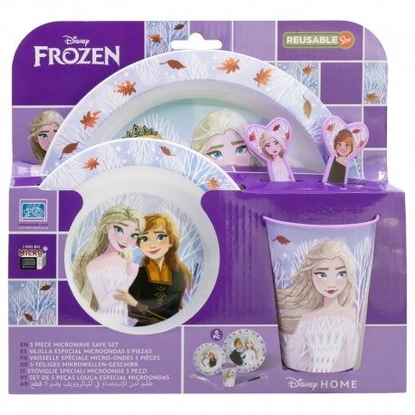 SET MICRO 5 PCS (PLATO, CUENCO, VASO Y CUBIERTOS) EN CAJA FROZEN AUTUM LEAVES