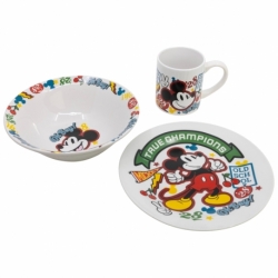 SET MERIENDA CERAMICA (PLATO, CUENCO, TAZA) EN CAJA DE REGALO 3 PCS MICKEY TRUE CHAMPIONS