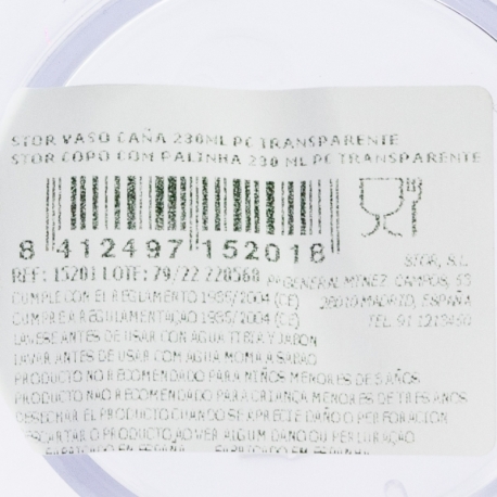 VASO CAÑA 230 ML. PC TRANSPARENTE