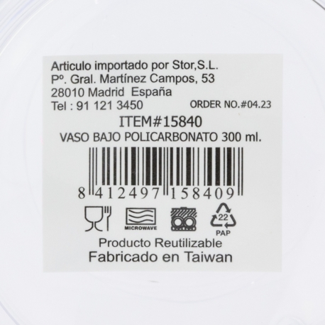 VASO BAJO PC 300 ML.