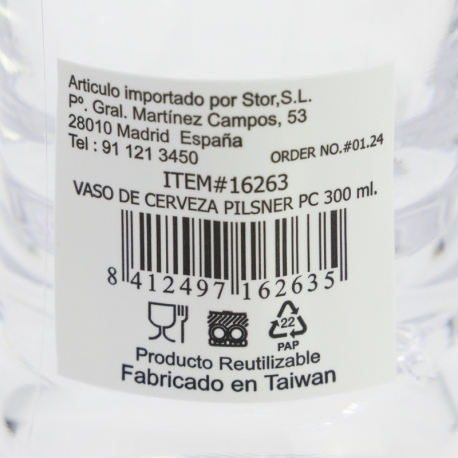 VASO DE CERVEZA PILSNER PC 300 ML.