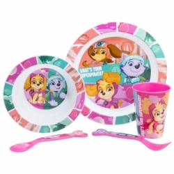 SET MICRO 5 PCS (PLATO, CUENCO, VASO Y CUBIERTOS) EN CAJA PAW PATROL GIRL SUPERPOWERS
