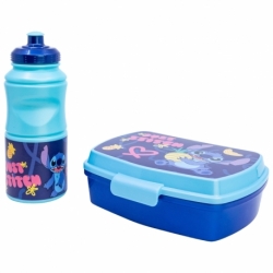 SET VUELTA AL COLE (SANDWICHERA RECTANGULAR Y BOTELLA SPORT EASY HOLD 380 ML) EN CAJA  REGALO STITCH PALMS