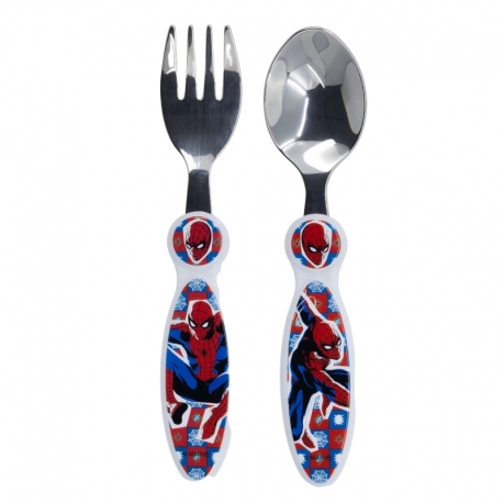 2 PCS ELLIPTICAL METALLIC CUTLERY SET SPIDERMAN ARACHNID GRID