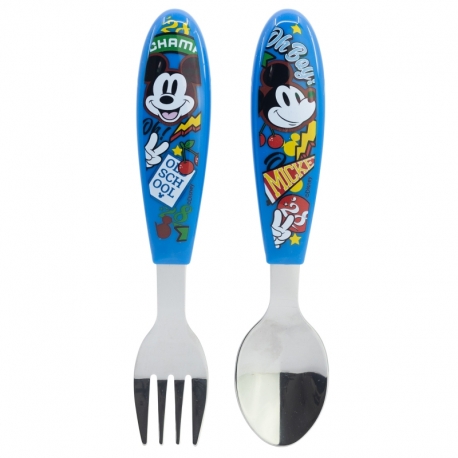 SET DE 2 CUBIERTOS METALICOS (CUCHARA Y TENEDOR) MICKEY TRUE CHAMPIONS