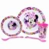 SET MICRO 5 PCS (PLATO, CUENCO, VASO Y CUBIERTOS) EN CAJA MINNIE BOLD FLORALS