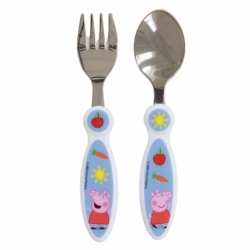 2 PCS ELLIPTICAL METALLIC CUTLERY (SPOON AND FORK) SET PEPPA PIG