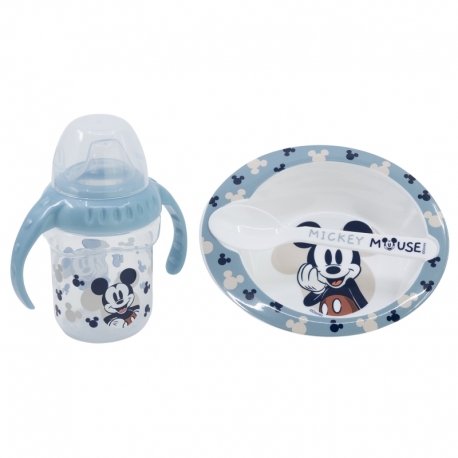 BABY 3 PCS SET IN GIFT BOX (TRAINING MUG, BOWL, SPOON) MICKEY MOUSE FULL OF SMILES