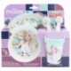 SET 5 PCS ANTIDESLIZANTE (PLATO, CUENCO, VASO Y CUBIERTOS) PREMIUM BICOLOR EN CAJA FROZEN SNOWY TALE