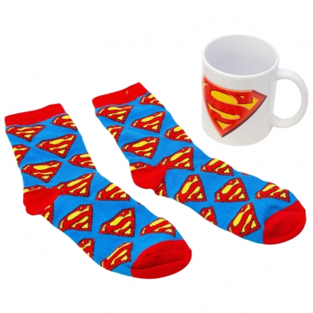 STOR SET DE CALCETINES Y TAZA CERAMICA 325 ML SUPERMAN ICON