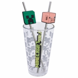 STOR SET VASO CON DOS PAJITAS 480 ML MINECRAFT ICONICMONO YOUNG ADULT