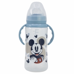 BABY 12 OZ WIDENECK BOTTLE SILICONE TEAT 3 POSITIONS WITH HANDLES MICKEY MOUSE FULL OF SMILES