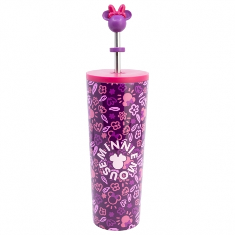 VASO TERMO ACERO INOXIDABLE CON CAÑA 3D 770 ML MINNIE MOUSE CHERRYLICIOUS