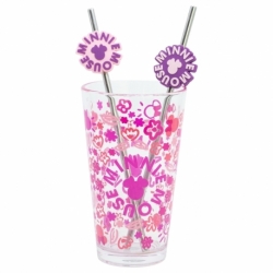 SET VASO CON DOS PAJITAS 480 ML MINNIE MOUSE CHERRYLICIOUS