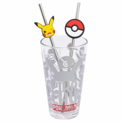 SET VASO CON DOS PAJITAS 480 ML POKEMON METAL MELTDOWN