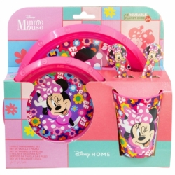 SET EASY 5 PCS (PLATO, CUENCO, VASO Y CUBIERTOS) EN CAJA  MINNIE BOLD FLORALS
